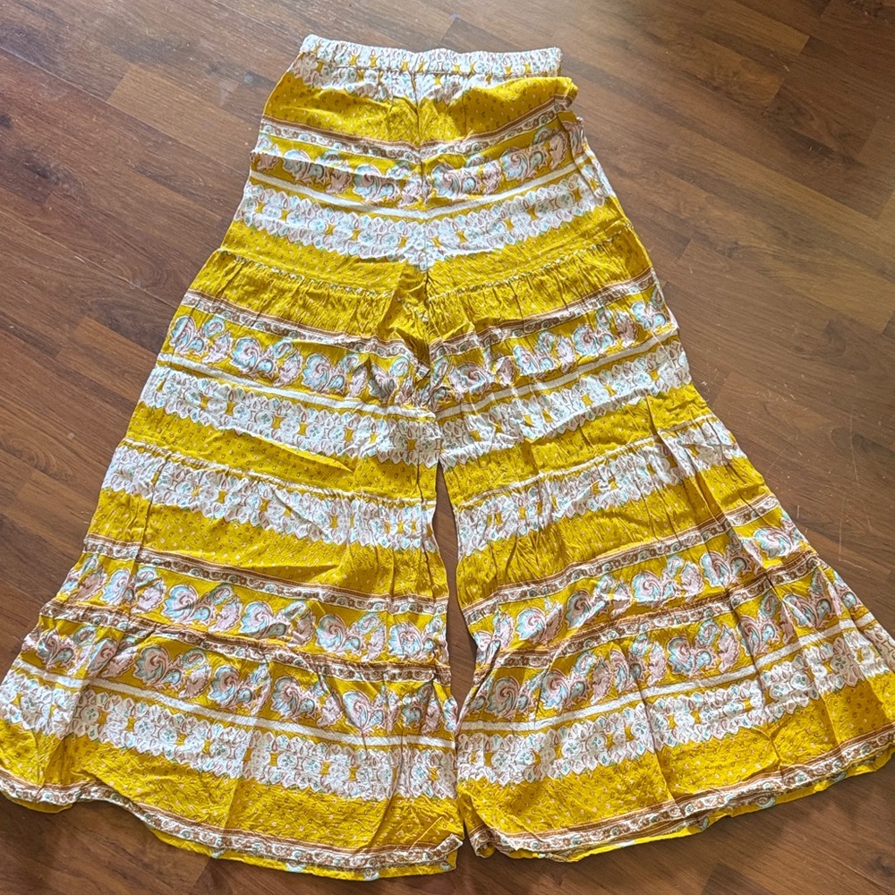 NATURAL LIFE Yellow and White Wide Leg Pants
